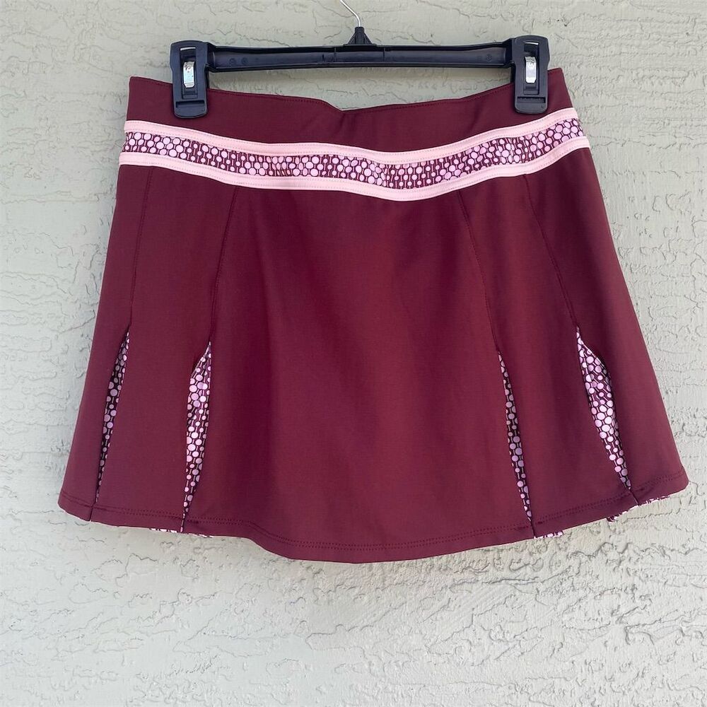 LBH Women's Pleated Tennis Skort M Burgundy & Pink Built-in Shorts